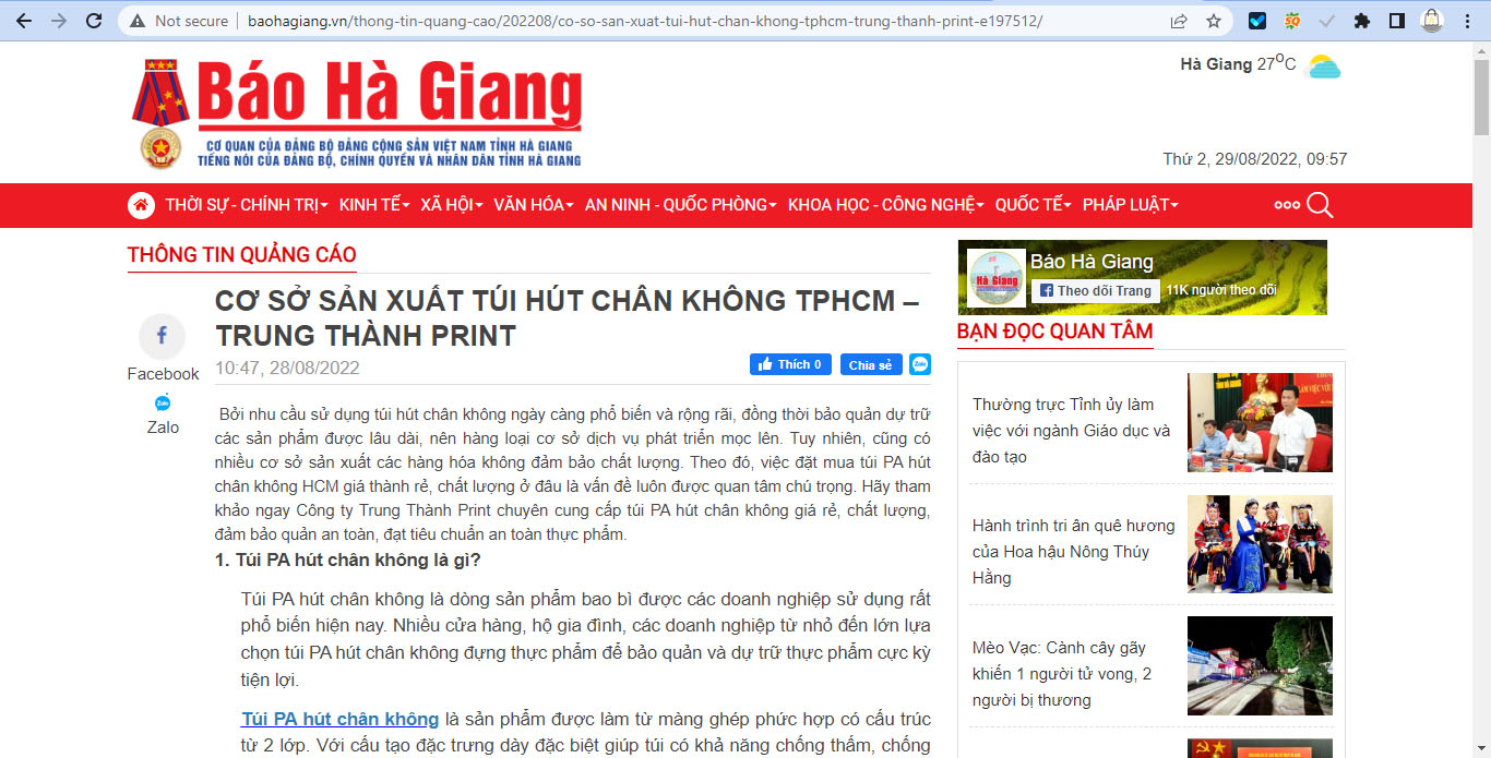 Thương Hiệu Trung Thành Print Được Khẳng Định Tại Báo Hà Giang